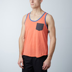 Ultra Soft Semi-Fitted Contrast Pocket Tank // Coral + Charcoal (S)