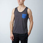 Ultra Soft Semi-Fitted Contrast Pocket Tank // Charcoal + Royal Blue (XL)