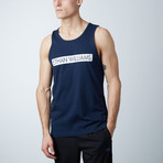 Ultra Soft Semi-Fitted Bar Graphic Tank // Navy + White Print (M)