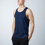 Ultra Soft Semi-Fitted Horizontal Graphic Tank // Navy + White Print (S)