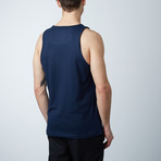 Ultra Soft Semi-Fitted Bar Graphic Tank // Navy + White Print (M)