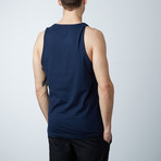 Ultra Soft Semi-Fitted Horizontal Graphic Tank // Navy + White Print (L)