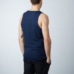 Ultra Soft Semi-Fitted Vertical Graphic Tank // Navy + White Print (L)