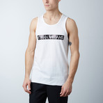 Ultra Soft Semi-Fitted Bar Graphic Tank // White + Black Print (S)