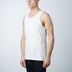 Ultra Soft Semi-Fitted Vertical Graphic Tank // White + Gold Print (M)