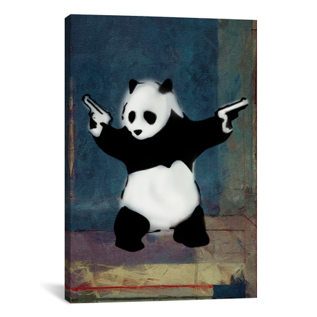Panda with Guns Blue Square (18"W x 26"H x 0.75"D)