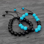 Turquoise Onyx Bead Bracelets // Set of 2