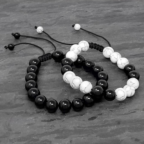 White Turquoise Onyx Bead Bracelets // Set of 2