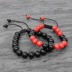 Red Turquoise Onyx Bead Bracelets // Set of 2