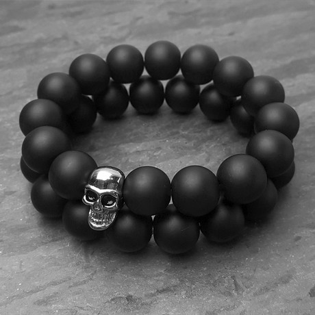 Onyx Skull Bead Bracelets // Set of 2