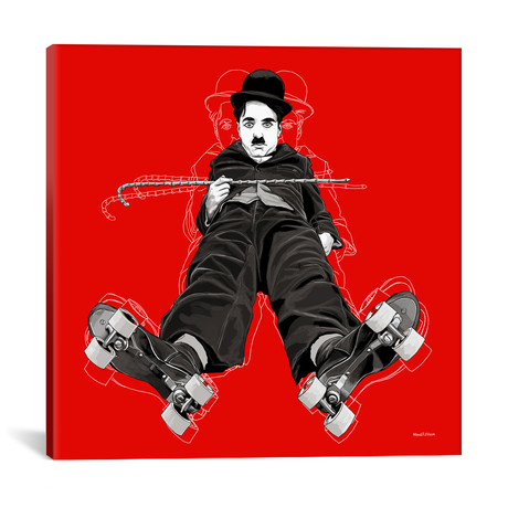 Charlie Chaplin On Red BG (18"W x 18"H x 0.75"D)