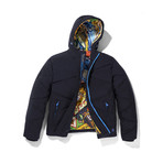 Graffiti Lined Hooded Jacket // Navy (L)
