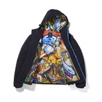 Graffiti Lined Hooded Jacket // Navy (XL)
