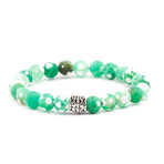 Speckled Stone + Silver Charm Beaded Bracelet // Green + White