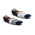 Polka Striped No Show Sock // White + Blue // Set of 2