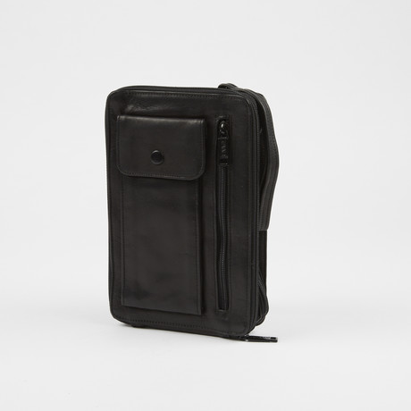 Leather U-Zip Travel Bag with Wrist Handle // Black