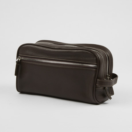 Premium Leather Travel Toiletry Bag // Brown