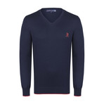 V-Neck Sweater // Navy + Red (XS)