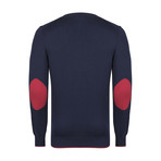 V-Neck Sweater // Navy + Red (M)