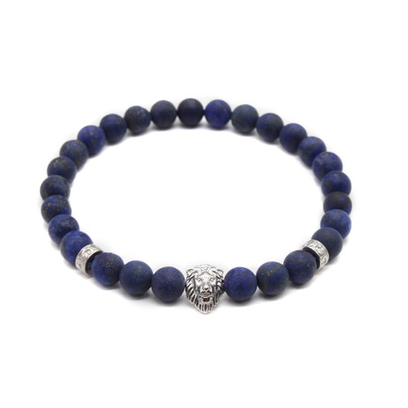 Lion Head Bracelet with Tribal Stoppers // Blue (5")