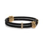 Royal Lion In Double Layered Exotic Leather Bracelet // Black, Yellow (5")