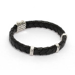 Dragon Scale Mens Black Leather Bracelet (5")