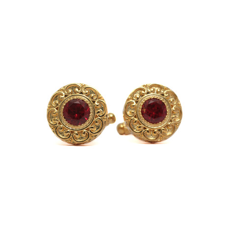 Vintage Ruby Stone Cufflinks // Yellow + Red
