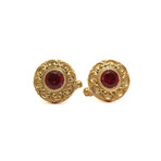 Vintage Ruby Stone Cufflinks // Yellow + Red