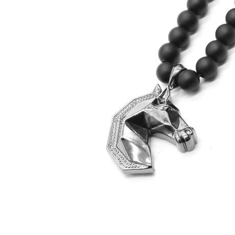 The Stallion Head Facet Pendant with Gemstone Beads