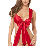 Satin Bow Teddy + Sheer Thigh High // Red + Red (Small/Medium)