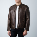 Painted Leather Double Zip Jacket // Brown (M)