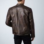 Painted Leather Double Zip Jacket // Brown (M)