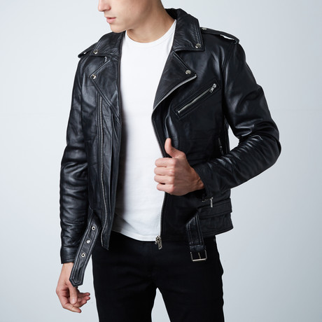 Angled Zip Biker Jacket // Black (XL)