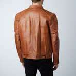 Painted Leather Double Zip Jacket // Tan (3XL)