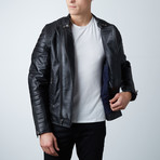 Double Breasted Zip Moto Jacket // Black (M)