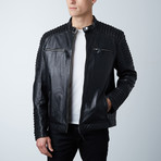 Painted Leather Double Zip Jacket // Black (S)