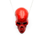 Rose Skull Pendant // Red + Silver