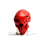 Rose Skull Pendant // Red + Silver