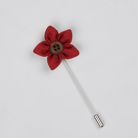 Lapel Flower // Red + Wooden Button
