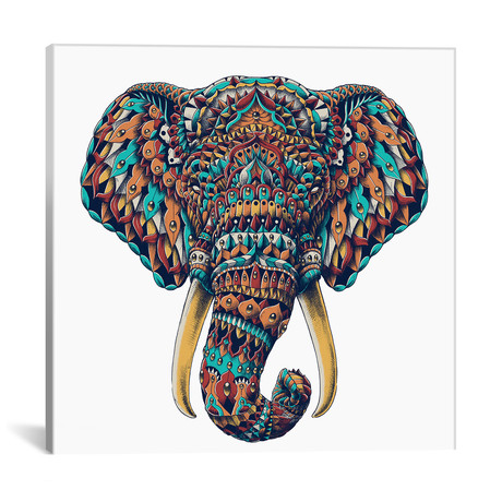 Ornate Elephant Head In Color I (18"W x 18"H x 0.75"D)