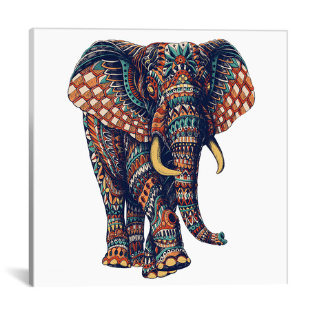 Ornate Elephant III In Color II (18"W x 18"H x 0.75"D)