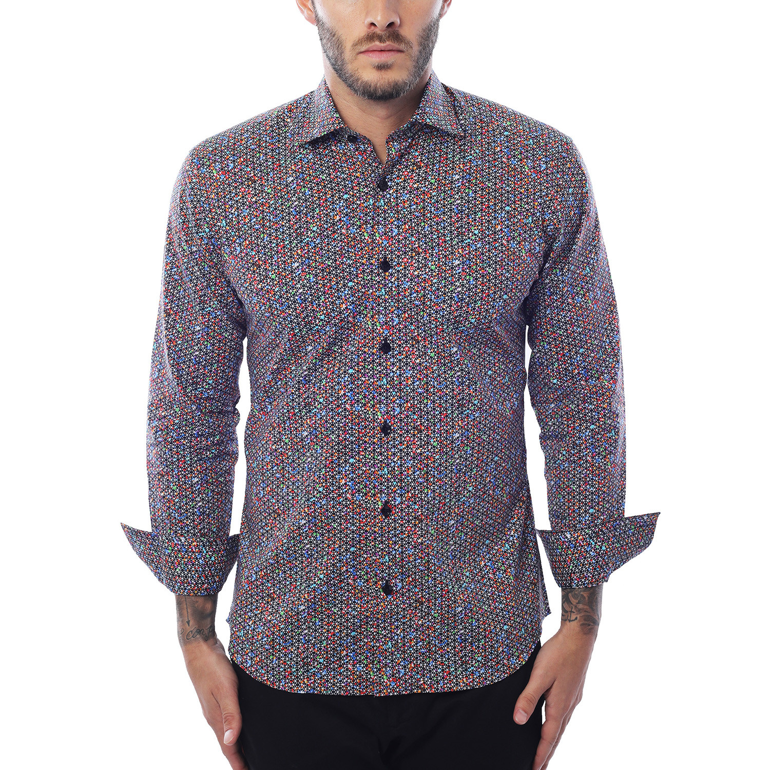 Luis Button-Up // Graphic Abstract Print // Orange Multicolor (M ...