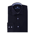 Inzaghi Button-Up // Solid Black + Blue Dots (M)