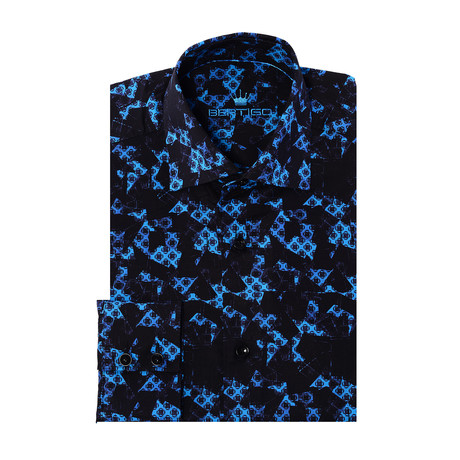 Tery Button-Up // Abstract Print // Black + Blue (XS)