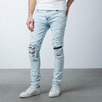 Leather Knee Patch Overdyed Jeans // Ice Blue (30WX32L)