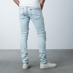 Leather Knee Patch Overdyed Jeans // Ice Blue (32WX32L)