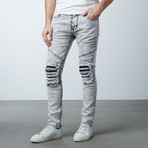 Leather Knee Patch Overdyed Jeans // Ice Gray (38WX32L)