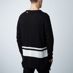 Distressed Striped Elongated Sweater // Black (S)