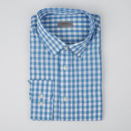 Button-Up Shirt // Light Blue Plaid (XL)