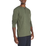 Raw Edge Long Sleeve Pocket Henley // Heather Green (2XL)